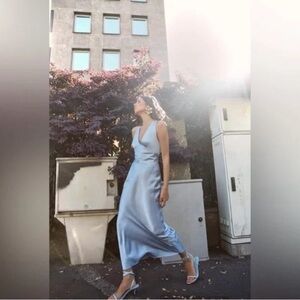 NWT Zara Maxi Blue Satin Dress